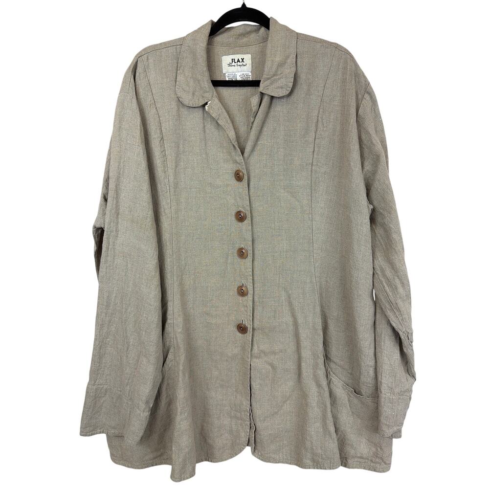 Flax Beige Linen Long Sleeve Button Up Jacket With Back Ties XXL 1G
